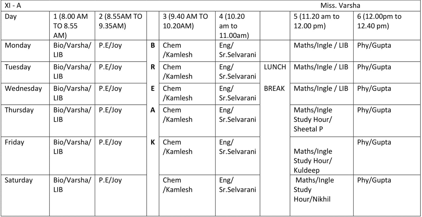 Time Table 2024-25